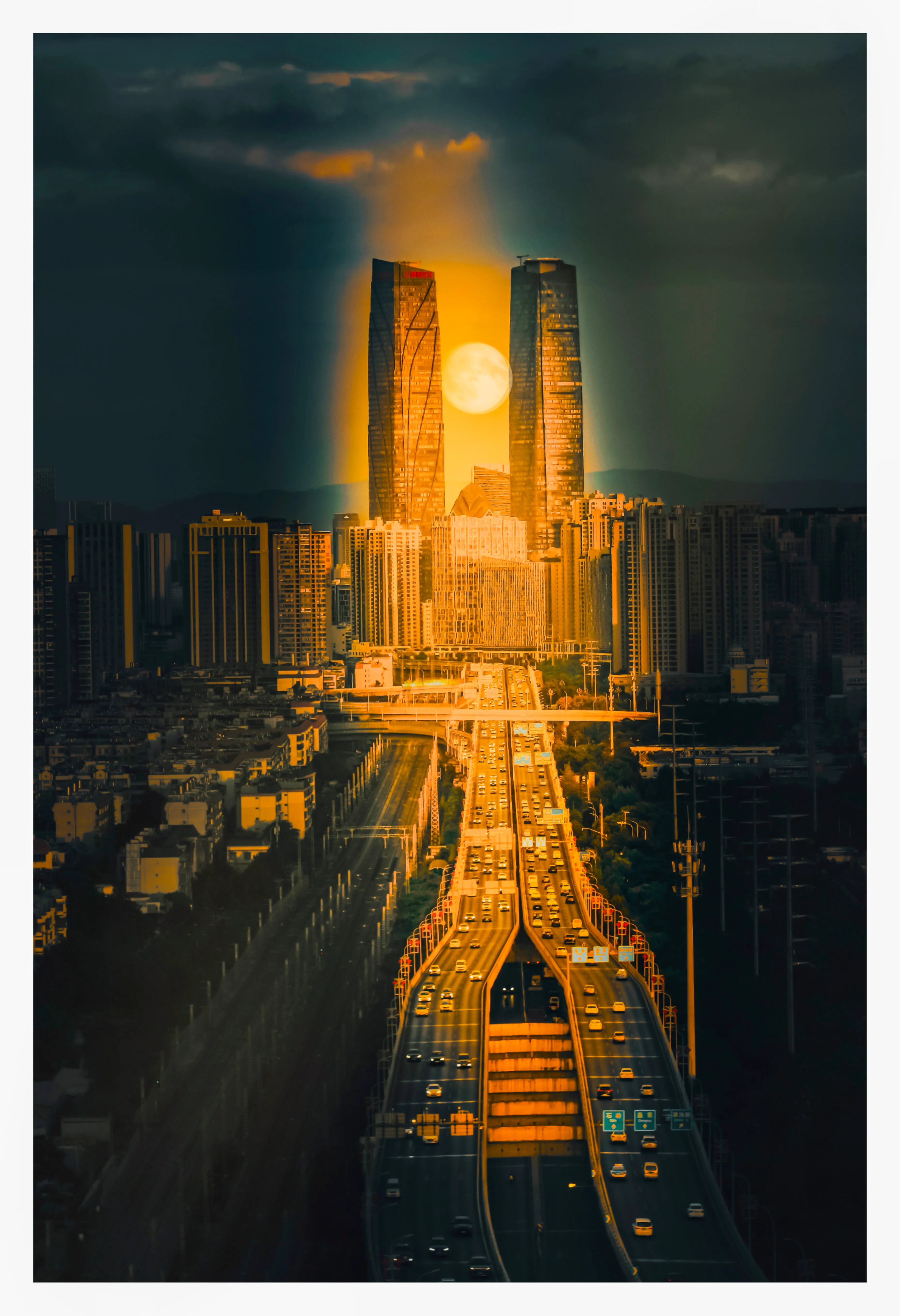 双塔破晓